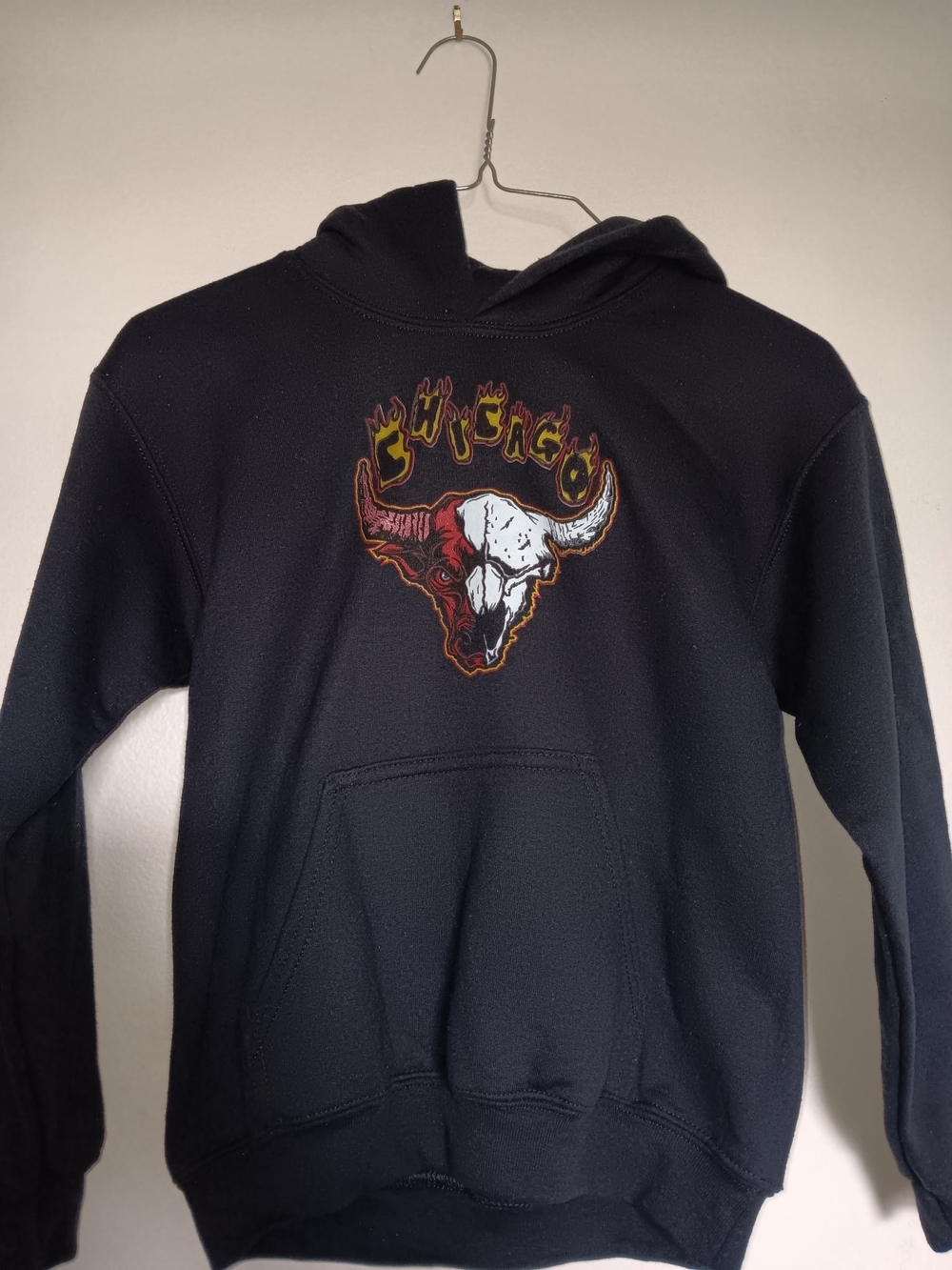 Kids Black Chicago Pullover Hoodie with Bull Skull Graphic